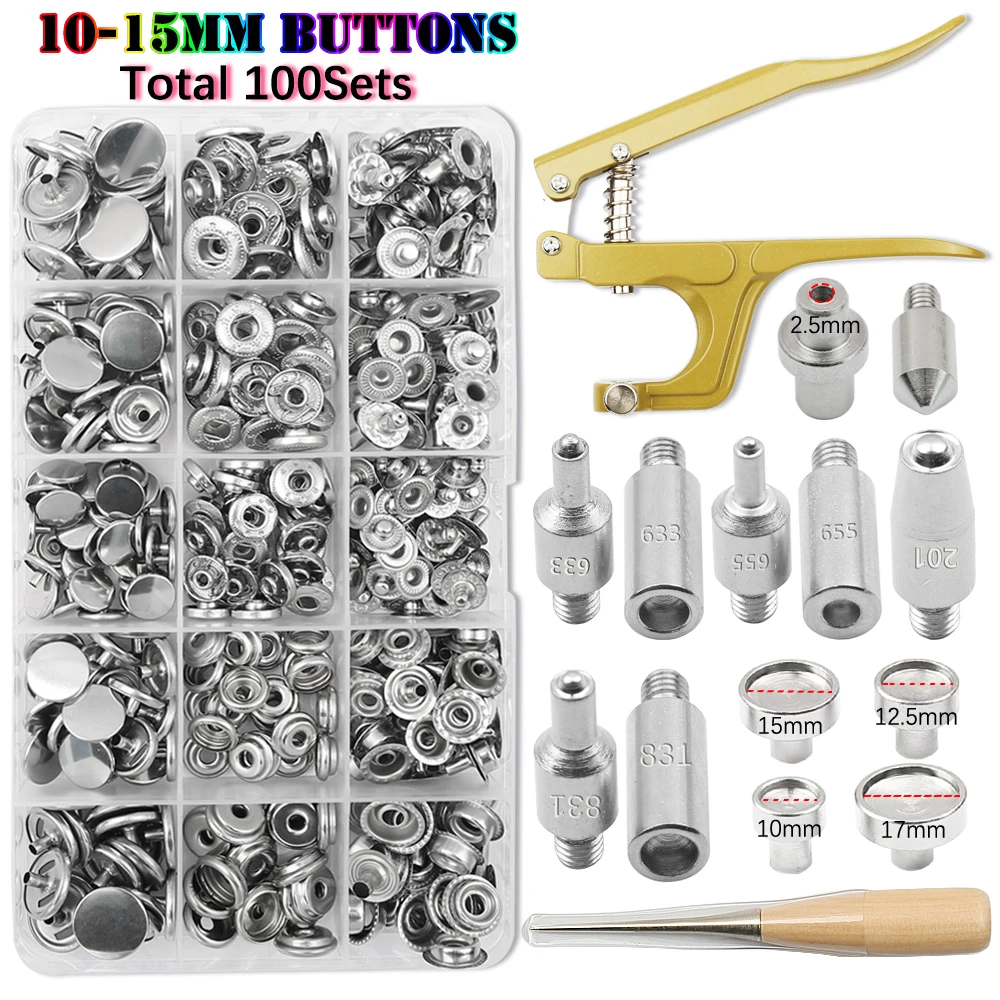 Neue Metall Druckknöpfe Botones Bouton Pression mit Druckzange Nähzubehör für Kleidung/Mäntel/Taschen/Lederhandwerk