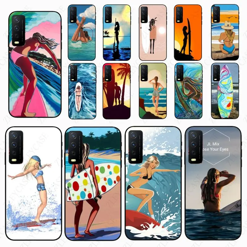 urfboard surfing art surf Girl Phone cover For vivo Y35 Y31 Y11S Y20S 2021 Y21S Y33S Y53S V21E V23E Y30 V27E 5G Cases coque