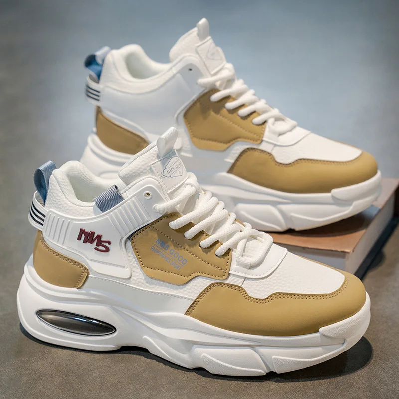 Solid Colour Men's Casual Shoes 2026 Autumn Autumn New High Top Leather Sneakers Male Fashion Anti Slip Work Wear Light Footwear