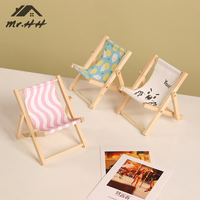 Cute Mini Plush Doll Wooden Beach Chair Ornament Kawaii Foldable Cell Phone Holder Desktop Decoration Photography Prop Gift