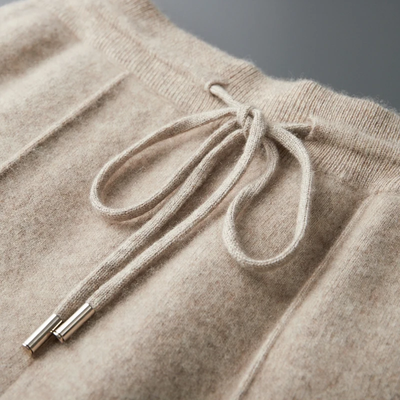 New Chic Autumn Winter Men Wool Trousers Soft Thick Warm Knitted Cashmere Jogger Pants Casual Soft Man 100% Merino Wool Trousers