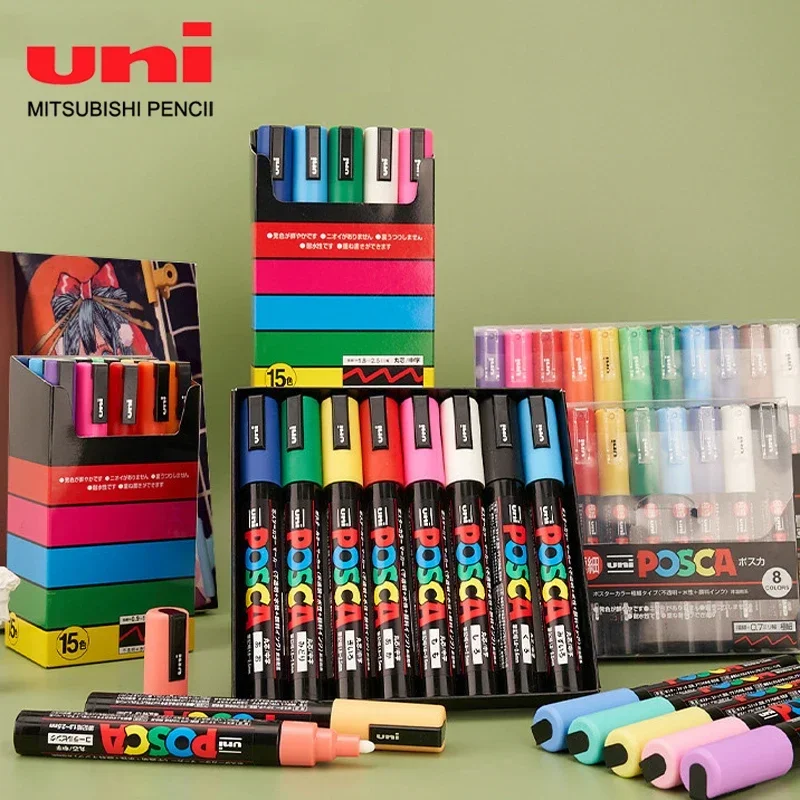 Janpan UNI Posca Markers Pen Graffiti Acrylic Paint Drawing Pen Poster Art Pen Ultra Fine Nib PC-1M/3M /5M Stationery Supplies