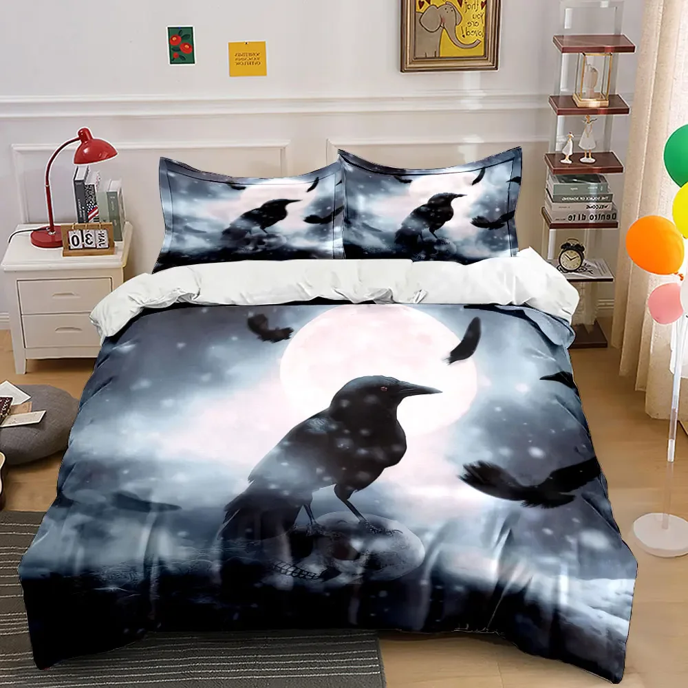 

"Raven Skull Moonlight Decor Set" Soft Comfortable Duvet Cover Bedding Set Included 1*Duvet Cover & 2*Pillowcases, gift