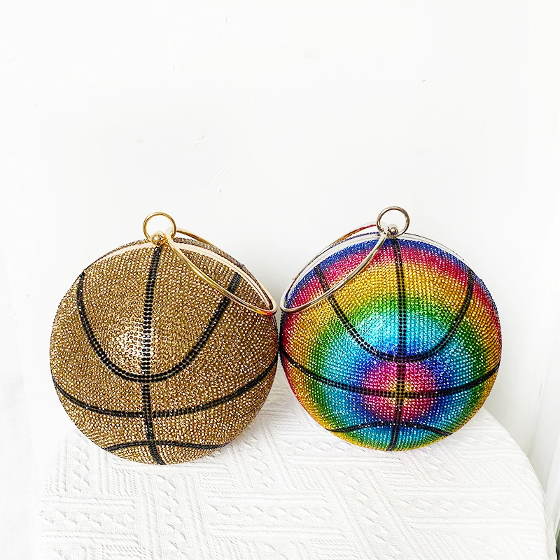 Trendy Diamond Basketball Purse Woman\'s Crystal Rhinestone Bling Basketball Bags for Ladies Round Ball Evening Handbag