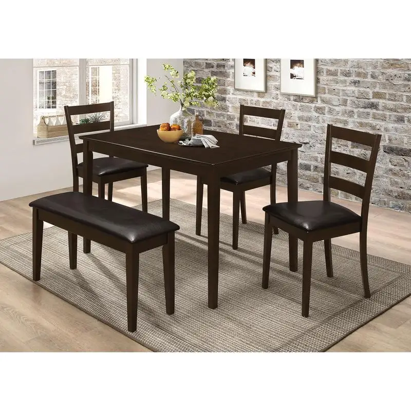 5-Pc Dining Set - Modern Cappuccino Finish, Stylish Table & Chairs for Home or Kitchen