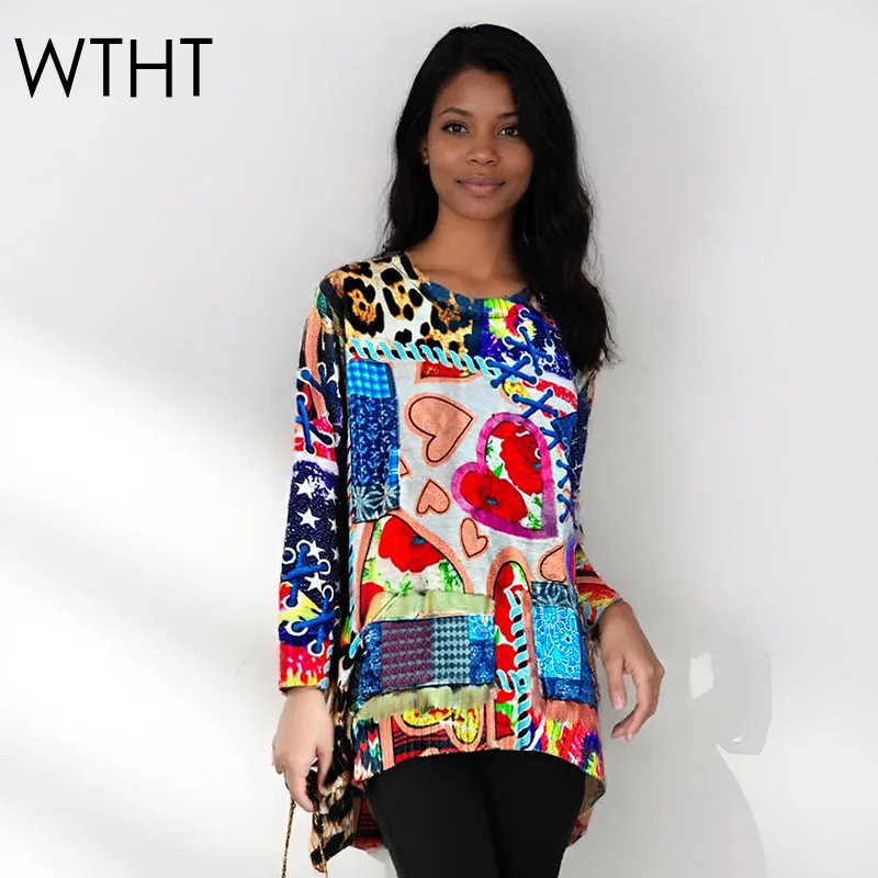 

WTHT винтажные свободные вязаные пуловеры с нерегулярным принтом для женщин, зимняя мода 2025 года, женский свитер с круглым вырезом и длинными рукавами 1LS2761