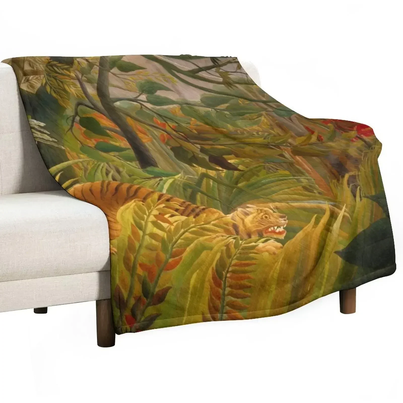 Henri rousseau - Tiger in a Tropical Storm Throw Blanket Vintage Bed covers Blankets