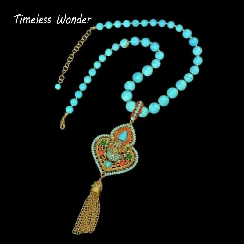 Timeless Wonder Retro Geo Beaded Detachable Pendant Necklaces for Women Designer Jewelry Runway Rare Top Vintage Versatile 2616