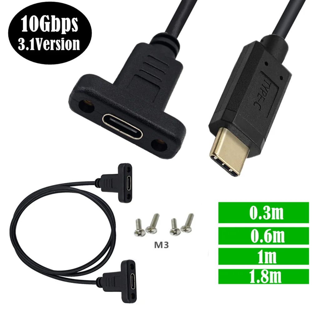 USB 3.1 Typ C Verlängerungskabel mit Schraubbefestigung für Panelmontage, USB C Buchse auf USB C Stecker Verlängerungskabel Datenkabel 10Gbps