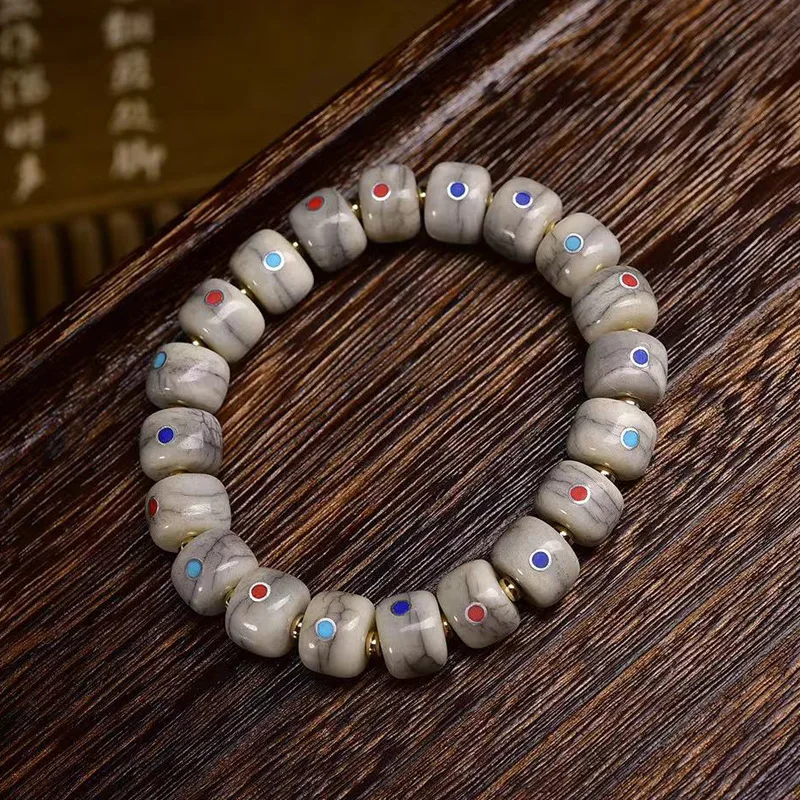 Reflow Bead Bracelet Silver Multi-Treasure Inlaid Three-Way Tibetan Style Cultural Yak Bone Single C