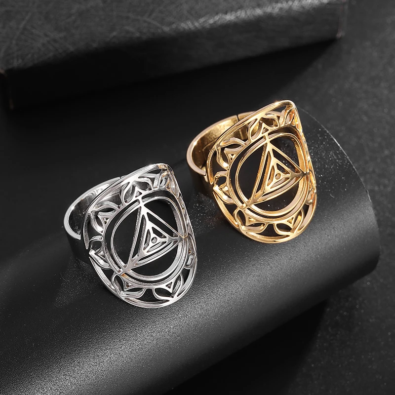 

Stainless Steel Polished Triangle Lotus Open Adjustable Ring Women's Fashion Cool Casual Party Birthday Jewelry