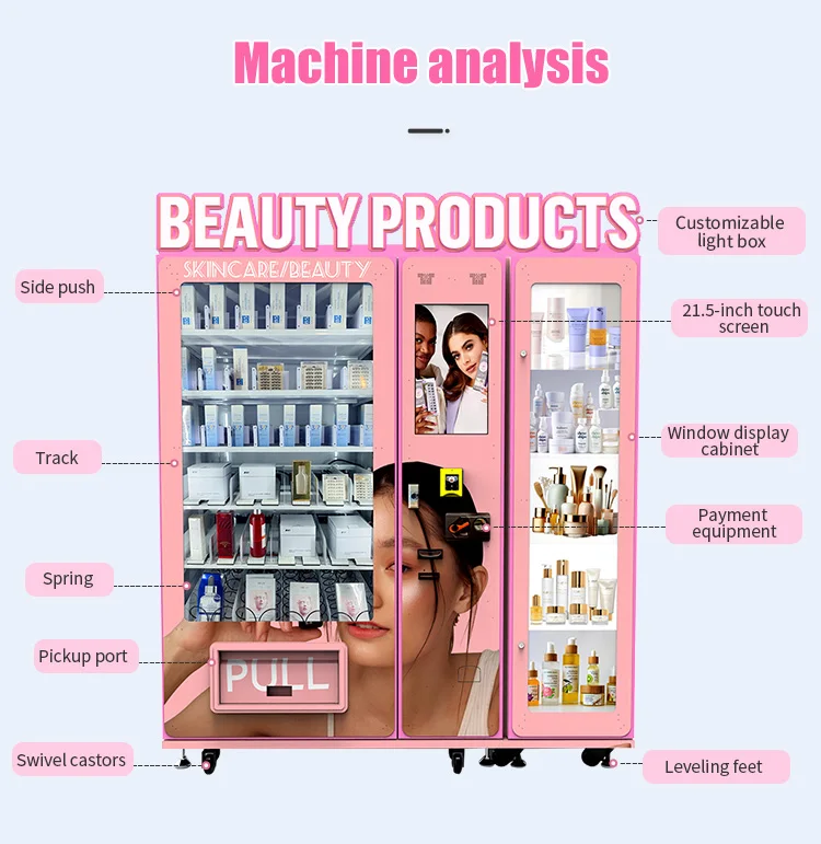 Intelligent Luxury Beauty Elevator Cosmetic Vending Machine Thickened Metal Body SDK Enabled Cloud-Based Management LED