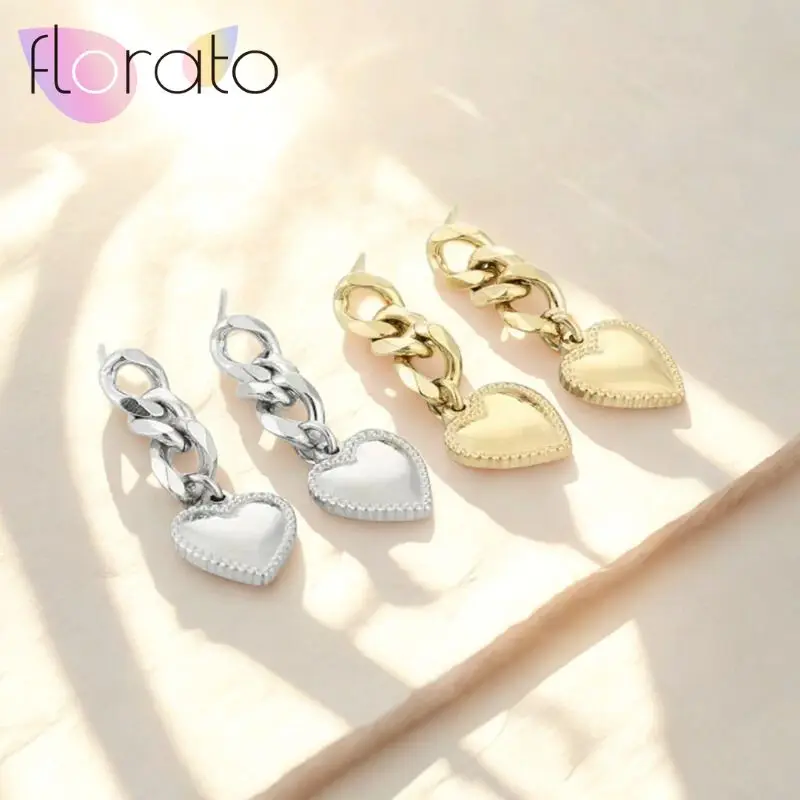

925 sterling Silver Ear Needle Premium Exquisite Chain Heart-shaped Pendant Earrings Women's Fashion Wedding Party Jewelry Gift
