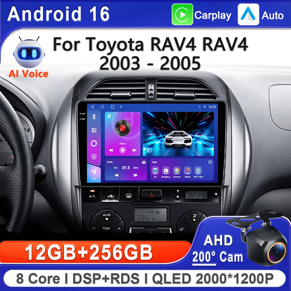 Plug and Play For Toyota RAV4 RAV4 2003 - 2005 GPS Navigation Multimedia Player Touchscreen Radio with Wireless Carplay Dash Cam