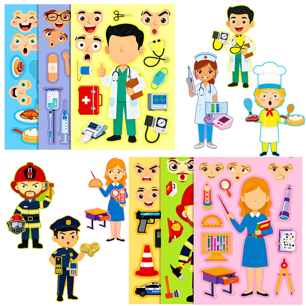 

6/12sheets Cute Career Dress Up Puzzle Stickers Creative Cartoon Make Your Own DIY Game Funny Assemble Jigsaw Education Toy Gift