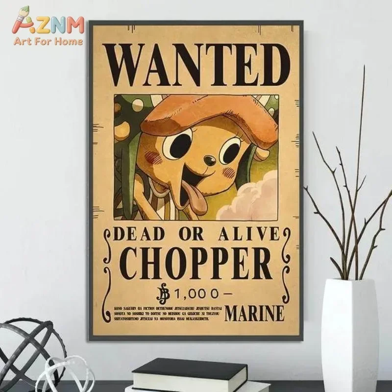 AZNM One Piece Luffy Gear 5 Wanted Poster Frameless Canvas Wall Art, Anime Retro Bounty Print Home Decoration Painting