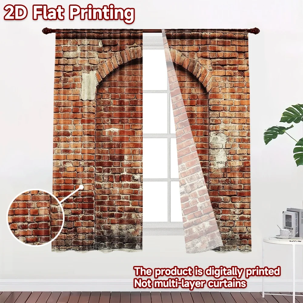 2D flat 2pcs Curtain Modern Minimalist Style Old Brick Archway Digitally printed polyester, colorfast Festive Holiday Perfect