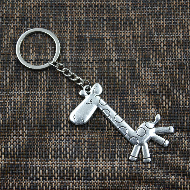 New Fashion Men 30mm Car Keychain DIY Metal Holder Chain Vintage Running Giraffe Deer 66x36mm Silver Color Pendant Gift