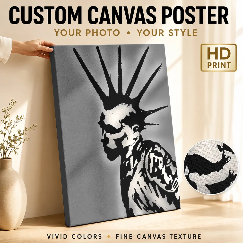 Punk Singer Spiked Hair Framed Canvas Print Personalized Photo Monochrome Wall Art For Creative Studio, Adventure Lover Gift