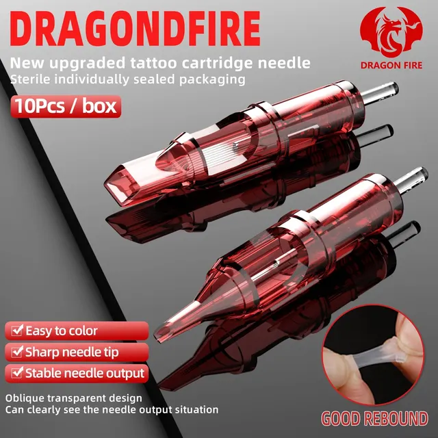 DRAGONFIRE jednorazowa igła do tatuażu RL CM makijaż permanentny 10 sztuk z membraną bezpieczne wkłady igły do tatuażu do sztuki
