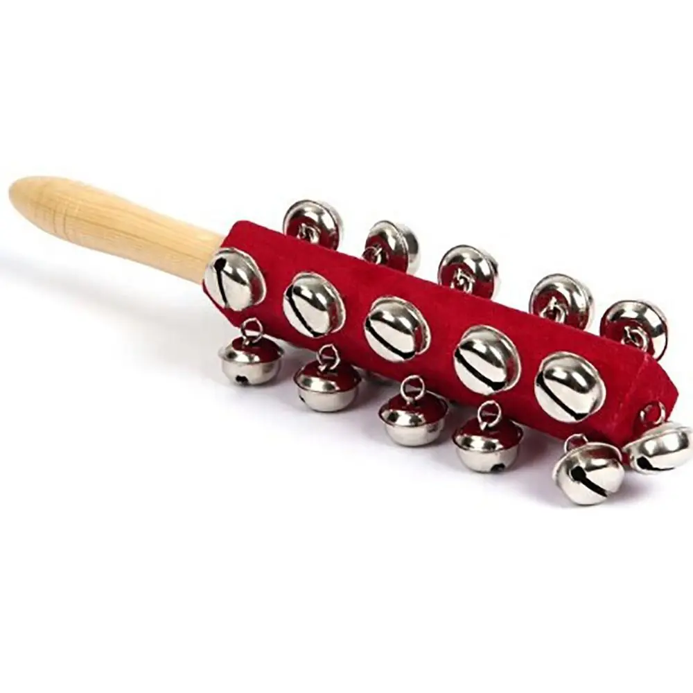 High Quality Red Velvet Cloth 21 Bell Rod Orff Instruments Shaker Musical Toy Hand Rattle Bell Children Toy Hand Cranked Bells