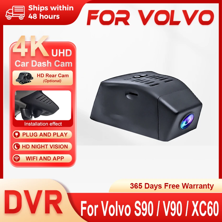 4K Dash Cam For Volvo XC60 S90 V90 2018-2026 Plug and Play Dashcam Camera Wifi Car DVR