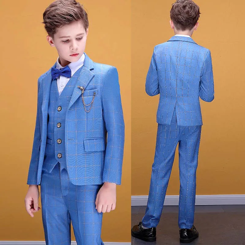 

Children Plaid Party Suit Flower Boys Wedding Dress Prince Kids Photograph Tuxedo Wear Teenager Graduation Birthday Costume