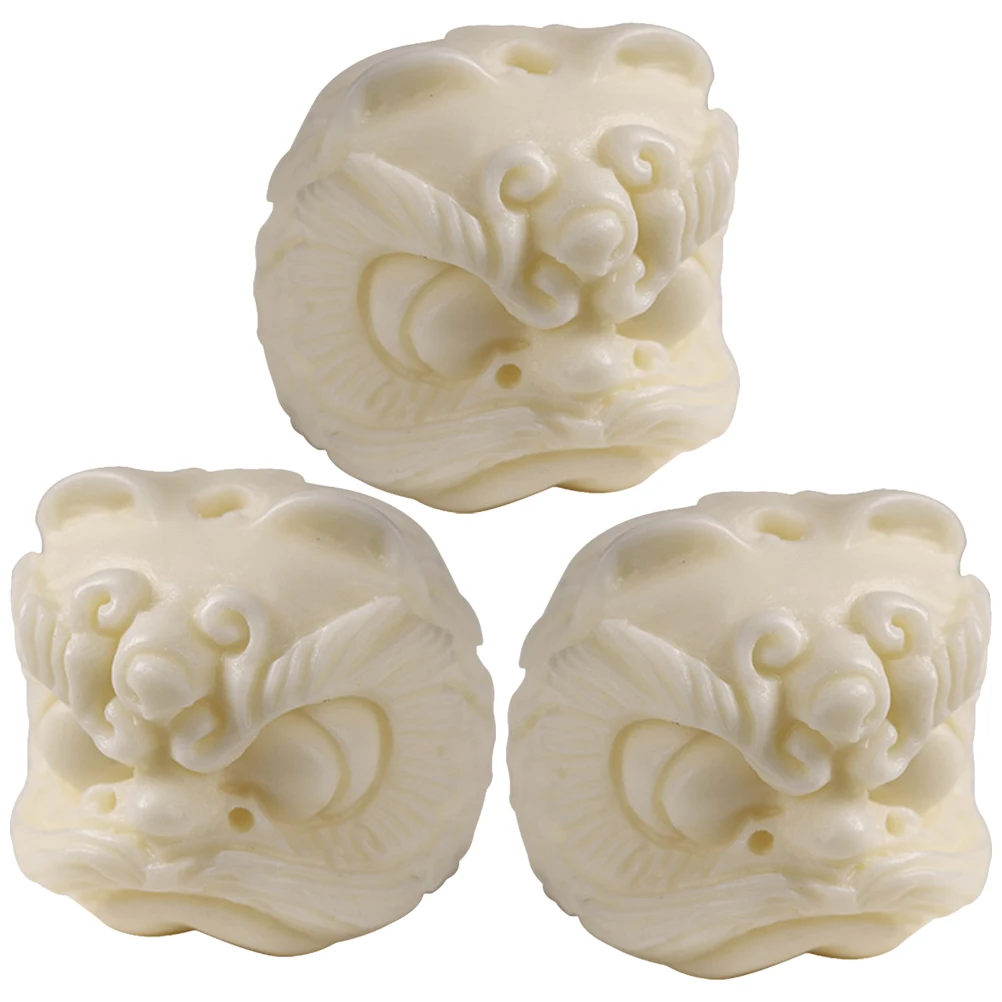 

3 Pcs Resin Lion Beads for Jewelry Making DIY Crafts Necklace Bracelet Hair Ties Accessories Simulated Ivory FruitLion Charm