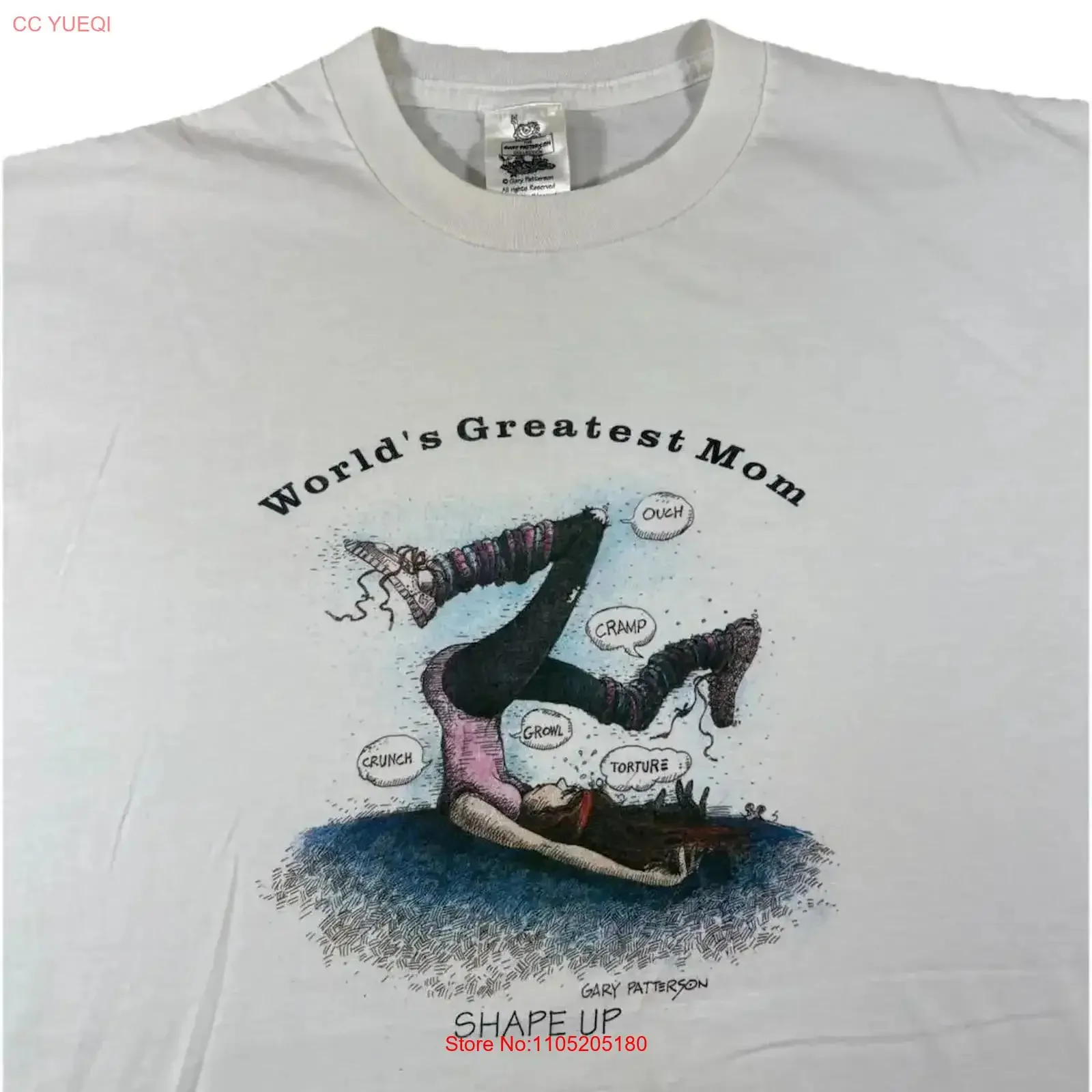Vintage Jerzees World Greatest Mom Gary Patterson Cartoon White SS T Shirt XL Washed fashion streetwear vintage Washed Unisex