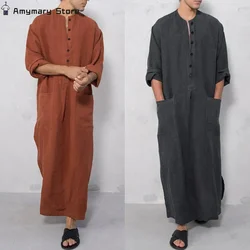 Homens muçulmanos jubba thobes árabe paquistão dubai kaftan abaya robes roupas islâmicas arábia saudita preto blusa longa vestir