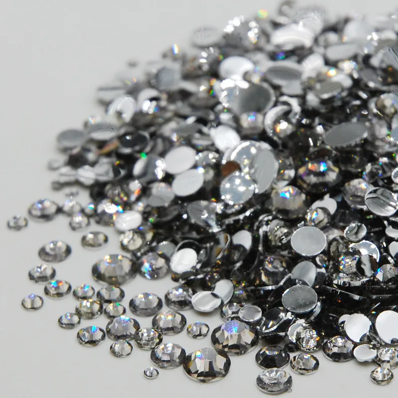 Apparel decoration Gray Color Mixed Sizes 3D Nail Art Rhinestones Flat Back Non Hot Fix Stones Acrylic Crystal DIY Strass