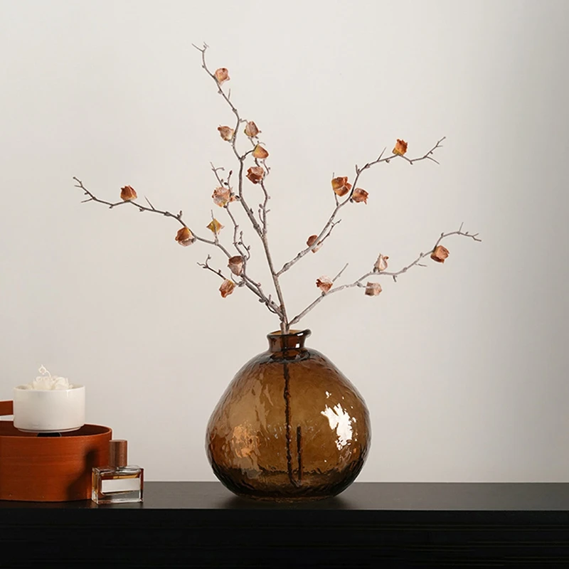 Minimalist Brown Glass Vase Hydroponics Plant Pot Table Decoration Flowers Arrangement Floral Vases Room Aesthetic Decor