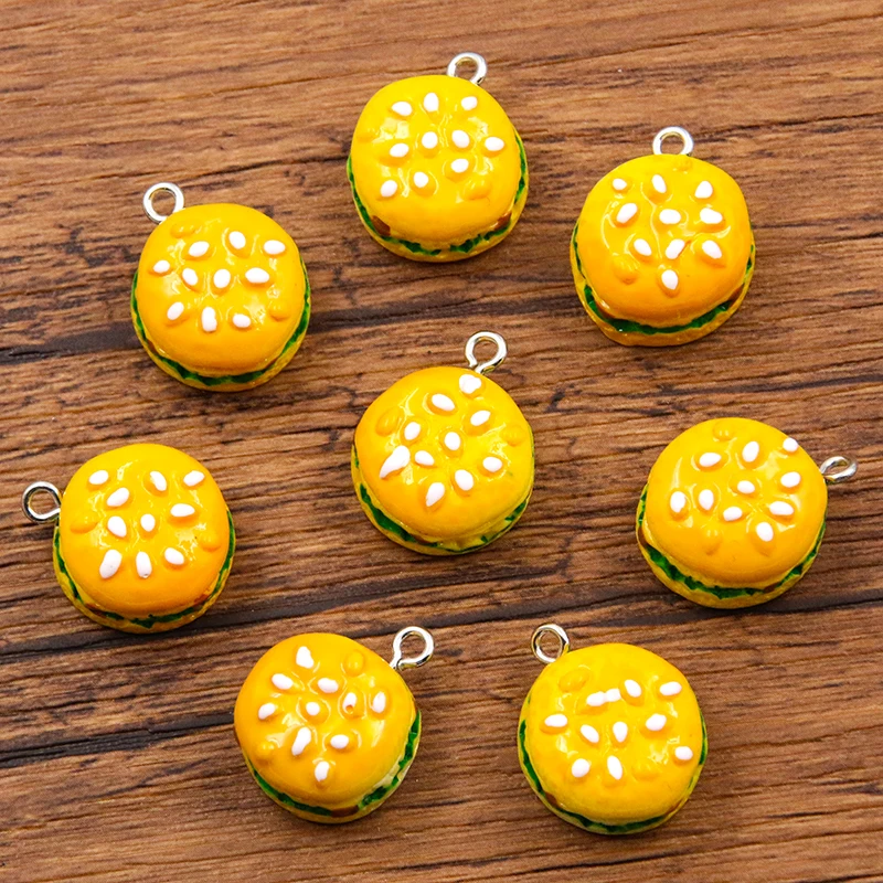 10Pcs 17*20mm Cute Resin Hamburger Sandwich Charms Pendants Patch For DIY Earrings Key Chains