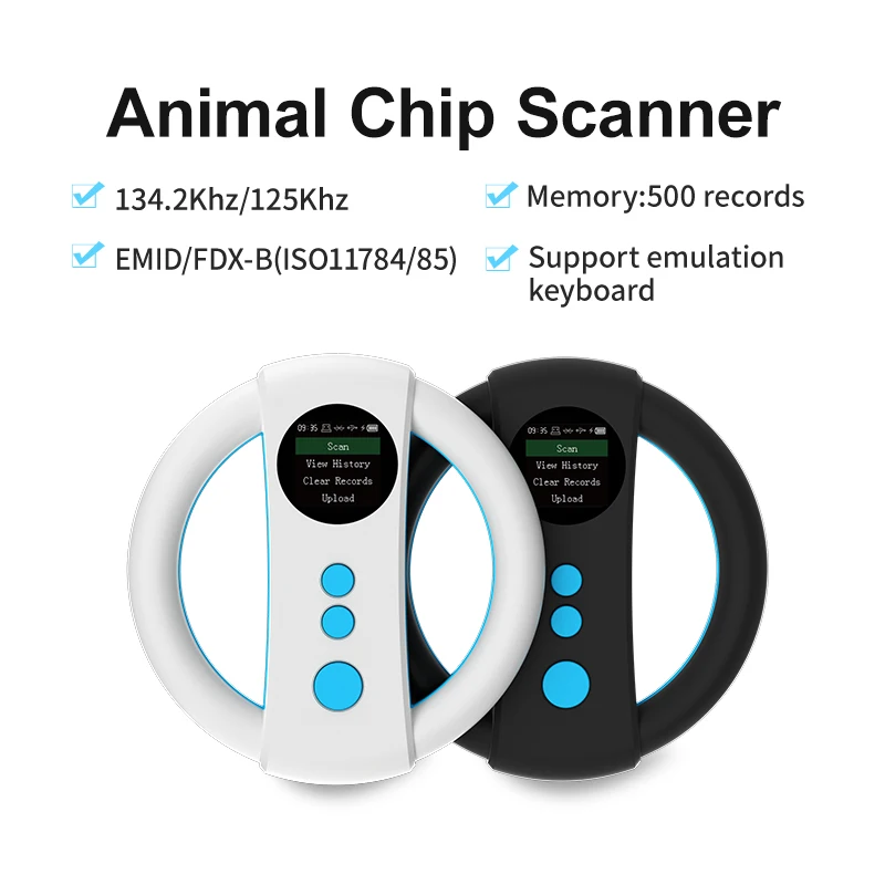 Animal Tag Reader 134.2Khz 125Khz Animal Chip Scanner 500 Records Memory Pet Microchip Reader