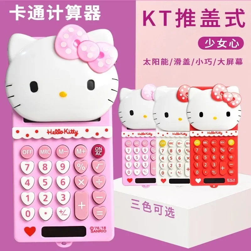 New Hello Kitty Cute Kawaii Push Cover Calculator Fashion Mini Portable Slide Solar Stationery Supplies Gift Prizes Wholesale