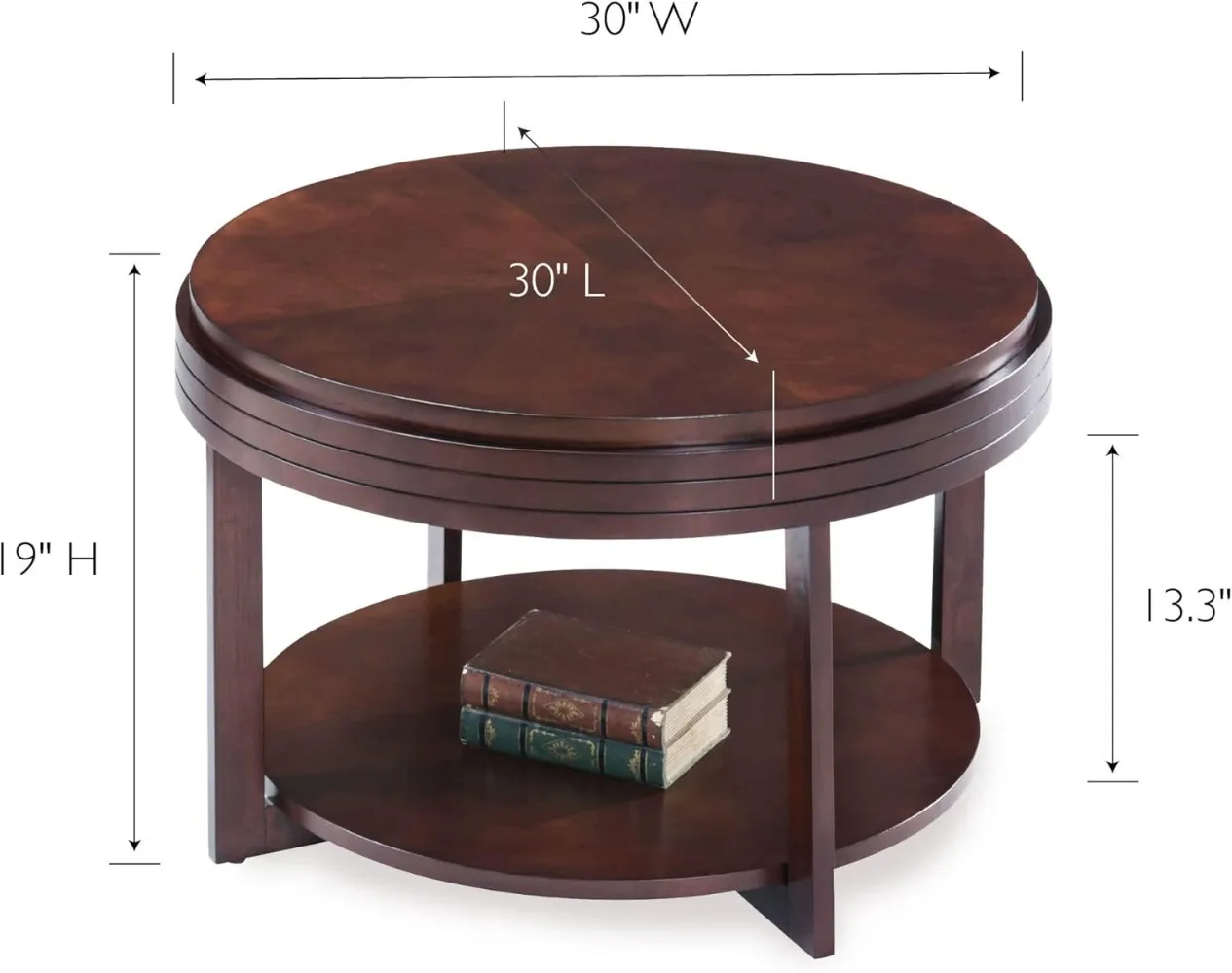 Leick Home 10108-CH Round Condo Apartment Coffee Table with Shelf, Chocolate Cherry, 30"