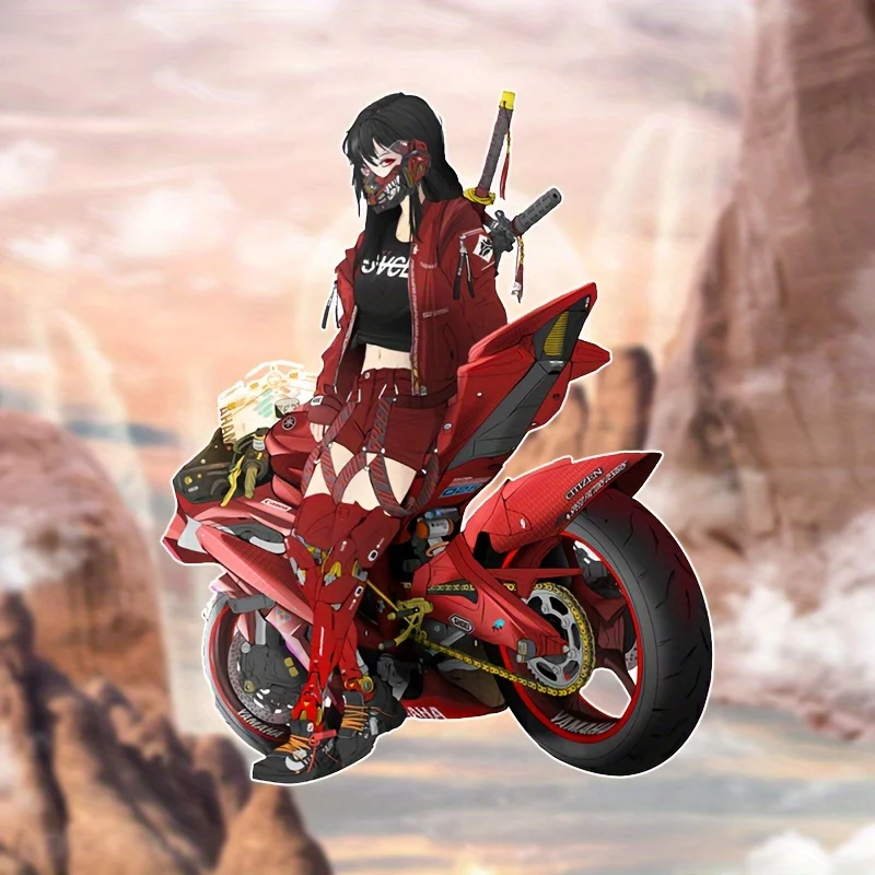 1 Stück Anime Biker Girl Samurai Wasserdichter Selbstklebender Vinyl-Aufkleber für Auto Motorrad Fahrrad Helm Laptop Dekoration