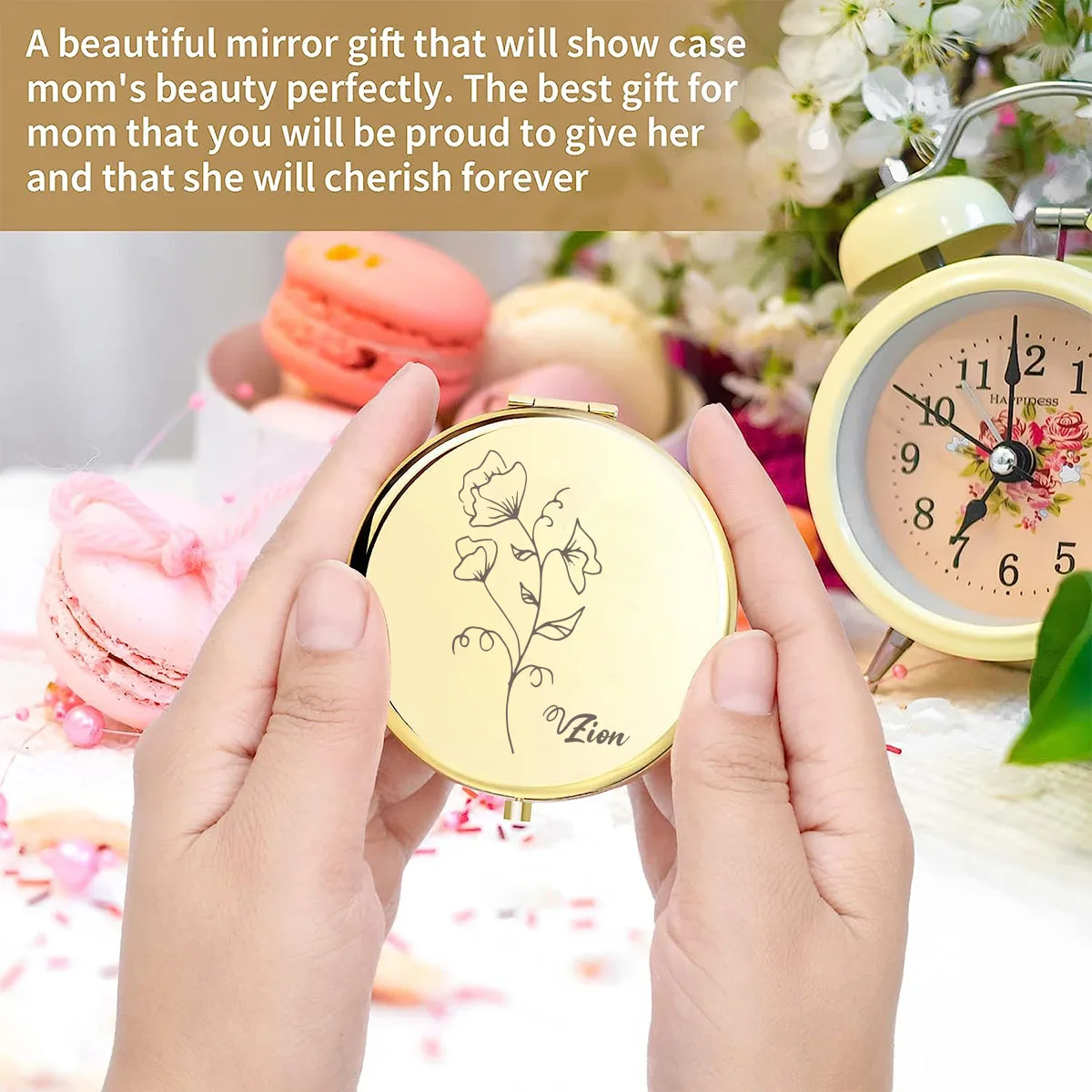 1pc Funny flower Custom Name Folding Mirror Round Circle Mirror Pocket Mirror Fold Mirror Wedding Party Gifts Party Gift