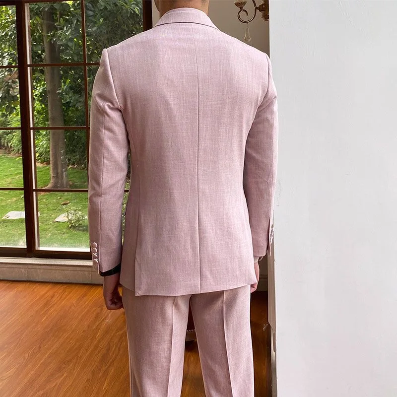 

110 Men's slim fit banquet host wedding apricot double-breasted suit suit