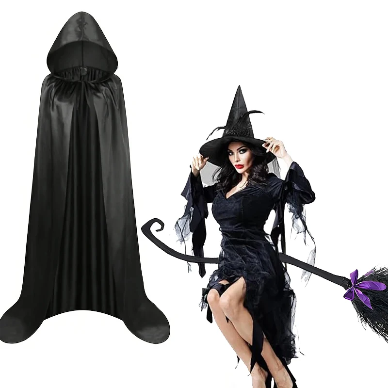 

Black Hooded Cape For Both Men And Women, Accessories For Halloween, Role-Playing, Vampire, Witch, And Grim Reaper Costumes