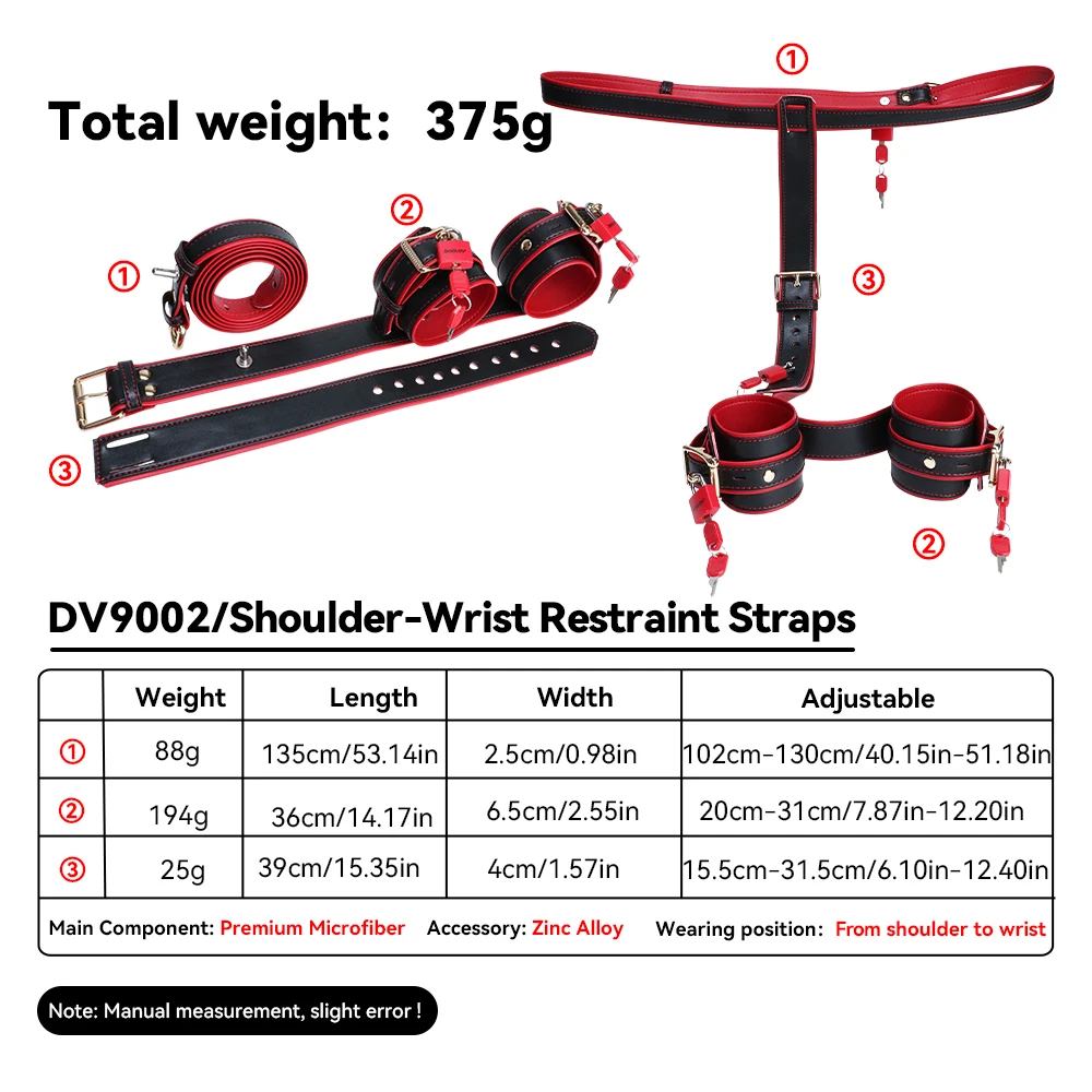 QKKQ Mikrofaser Schulter Handgelenk Zurückhaltung Handschellen Band Sexy Cosplay Spiel Bindung Körper BDSM Slave Männliche Hoden Bondage Strap