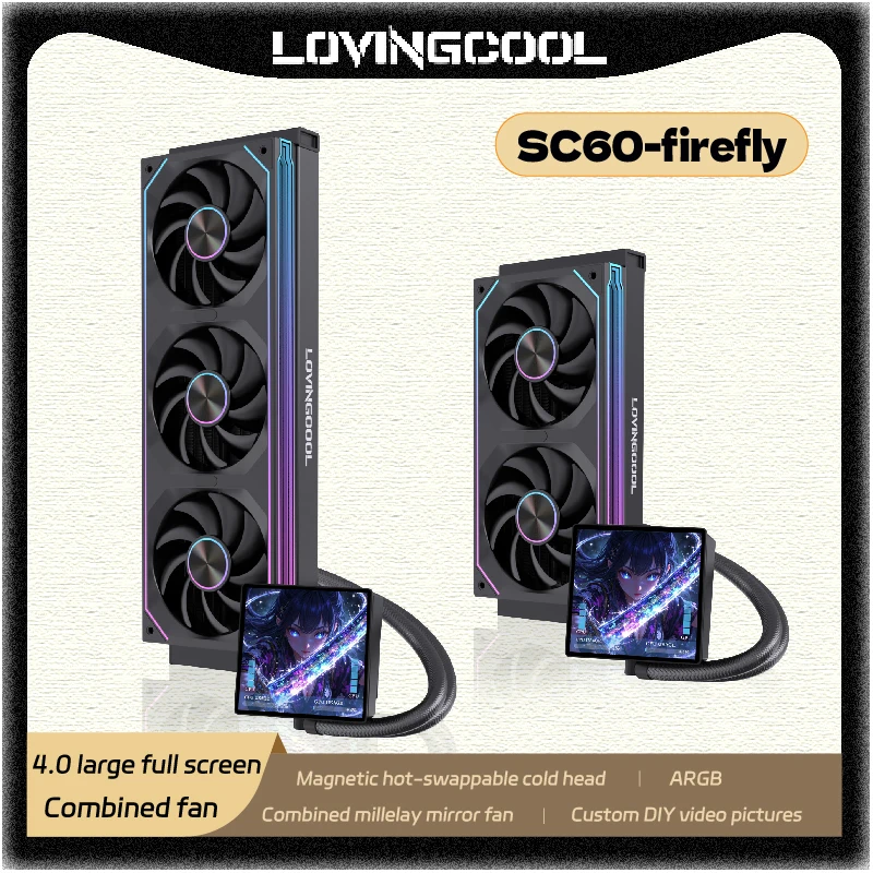 LOVINGCOOL SC60 Firefly 360 240 CPU Liquid Cooler ARGB Conjoined Fan 4.0 Extra Inch DIY Full Screen CPU Water Cooler Radiator