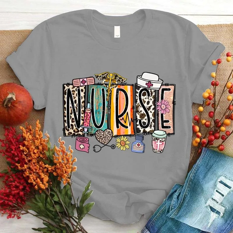 Hot Nurse Print T-shrits For Women Summer Short Sleeve Round Neck Loose T-shirt Fashion Creative Personalized Tops