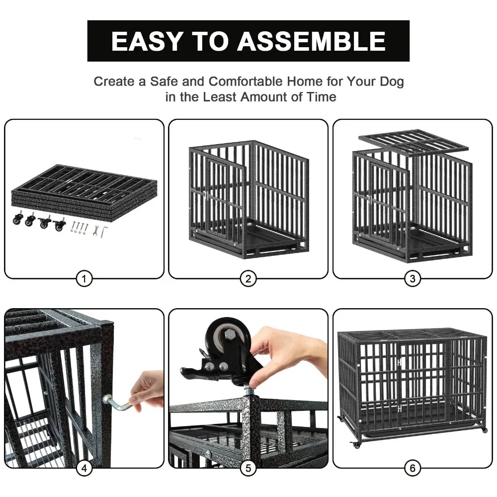 Imagem -06 - Canil de Metal com Rodas Bloqueáveis para Cães Caixa Interior e Exterior Portas Duplas Gaiola de Estimação Indestrutível Forte Novo 2023 Portas Duplas