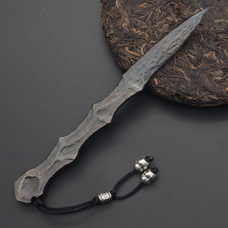 Longquan Hand-forged Damascus Steel Retro Tea Knife/pry Tool for Breaking Pu'er Tea Bricks/cakes, with Spare Parts.