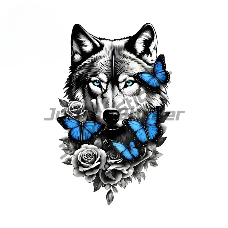 

Wolf Blue Butterfly Graphics Car Stickers Beautiful Funny Animals Graffiti Decals Scratch-Proof Creative Car Goods