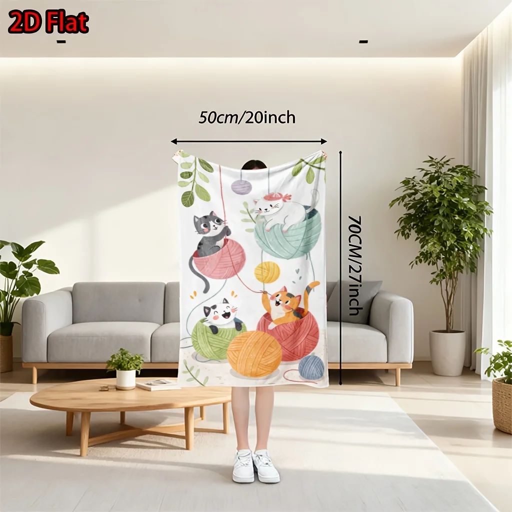 Adorable Cat Yarn Knitting Blanket Throw Fleece Nap Cozy Plush Cartoon Decoration for Living Room Nursery Bed Gifts