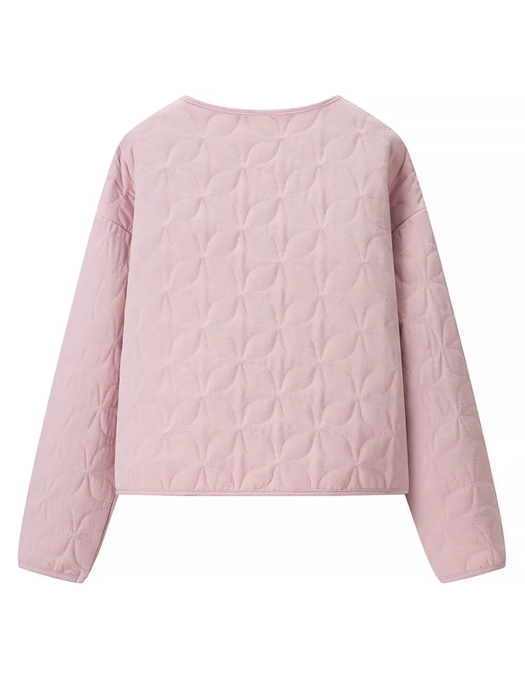 HH Women's Fashion Simple Versatile Round Neck Honed Diamond Jacket Female Elegant Solid Warm Single-breasted Long Sleeve Jacket