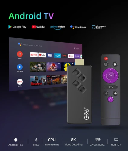 Imagen 2 del producto G96 versión Global TV Stick 8K Android13 medios de transmisión portátiles 2GB 16GB Dongle de TV en varios idiomas Allwinner H313 Quad Core