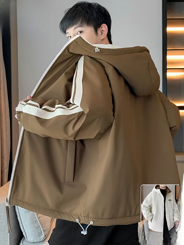 

Куртка Paul 2026 двусторонняя из овечьего флиса, утепленная, модная молодежная, с капюшоном, теплая верхняя одежда